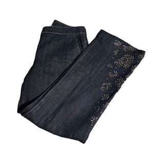 St. John Couture Embellished Straight- Leg Denim Jeans Rhinestones Mid-Rise Sz 8